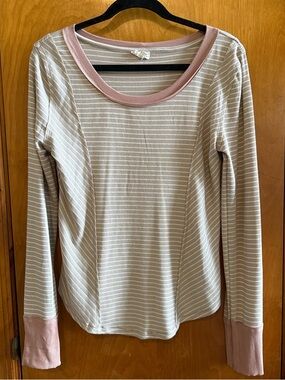Hem & Thread Taupe Striped Knit Top